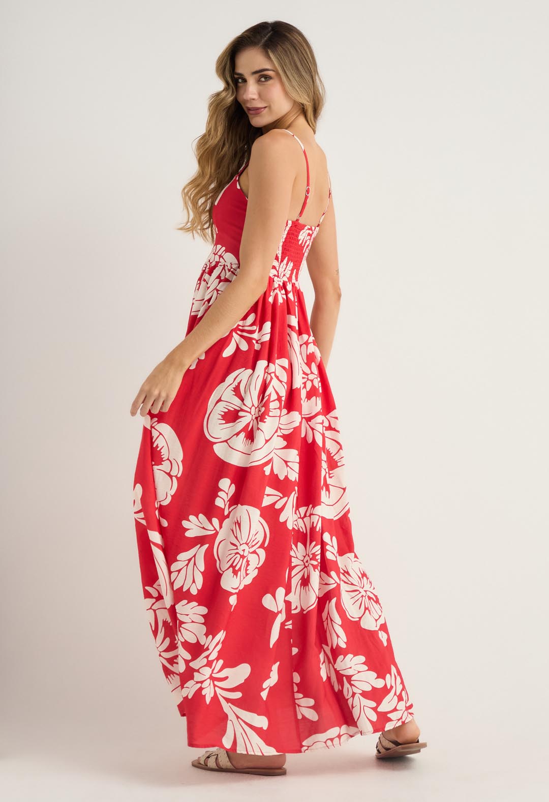 Vestido largo rojo con fullprint para mujer