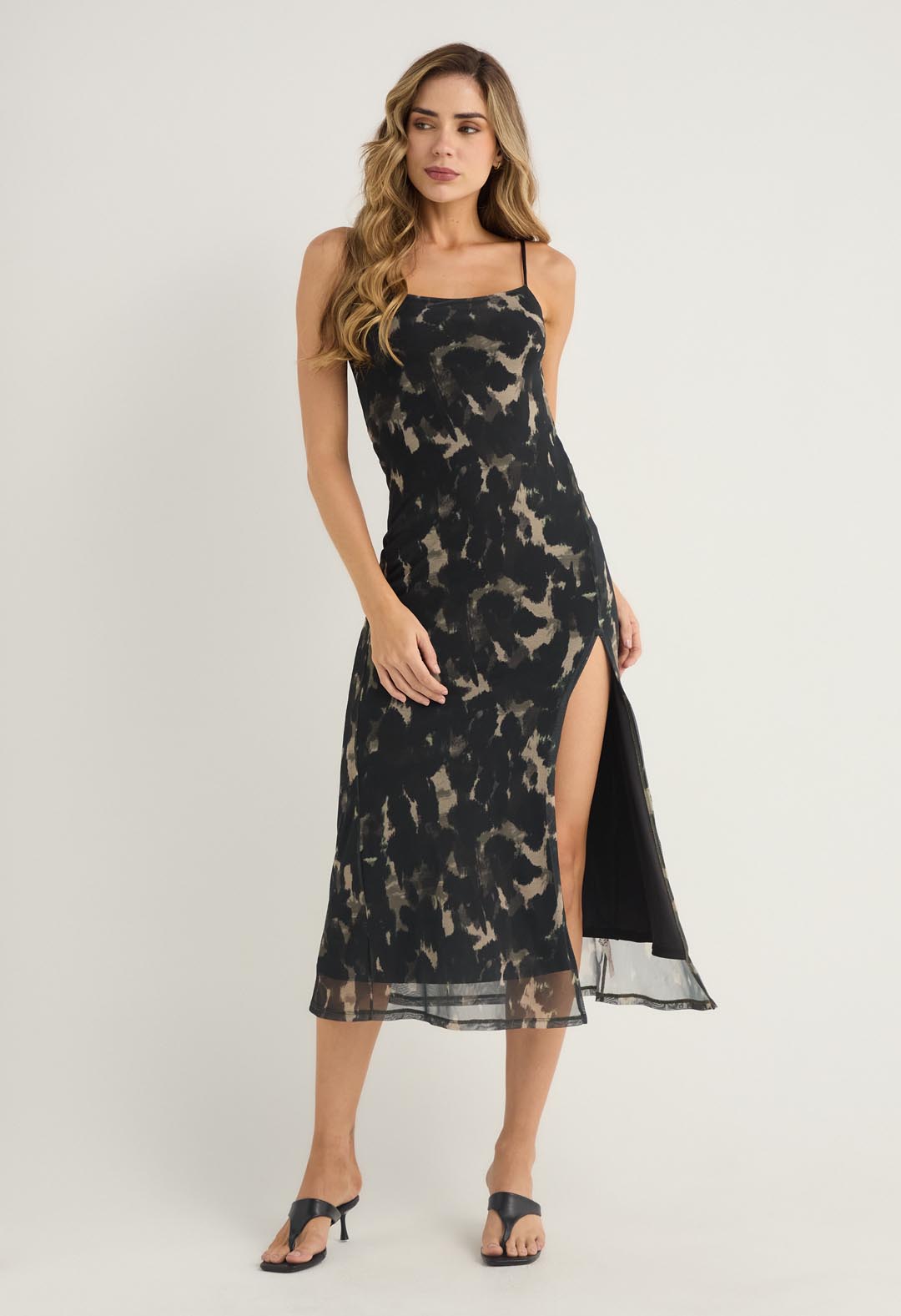 Vestido de tiras verde con full print para mujer