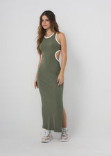 Vestido verde militar con sesgos en contraste para jóvenes