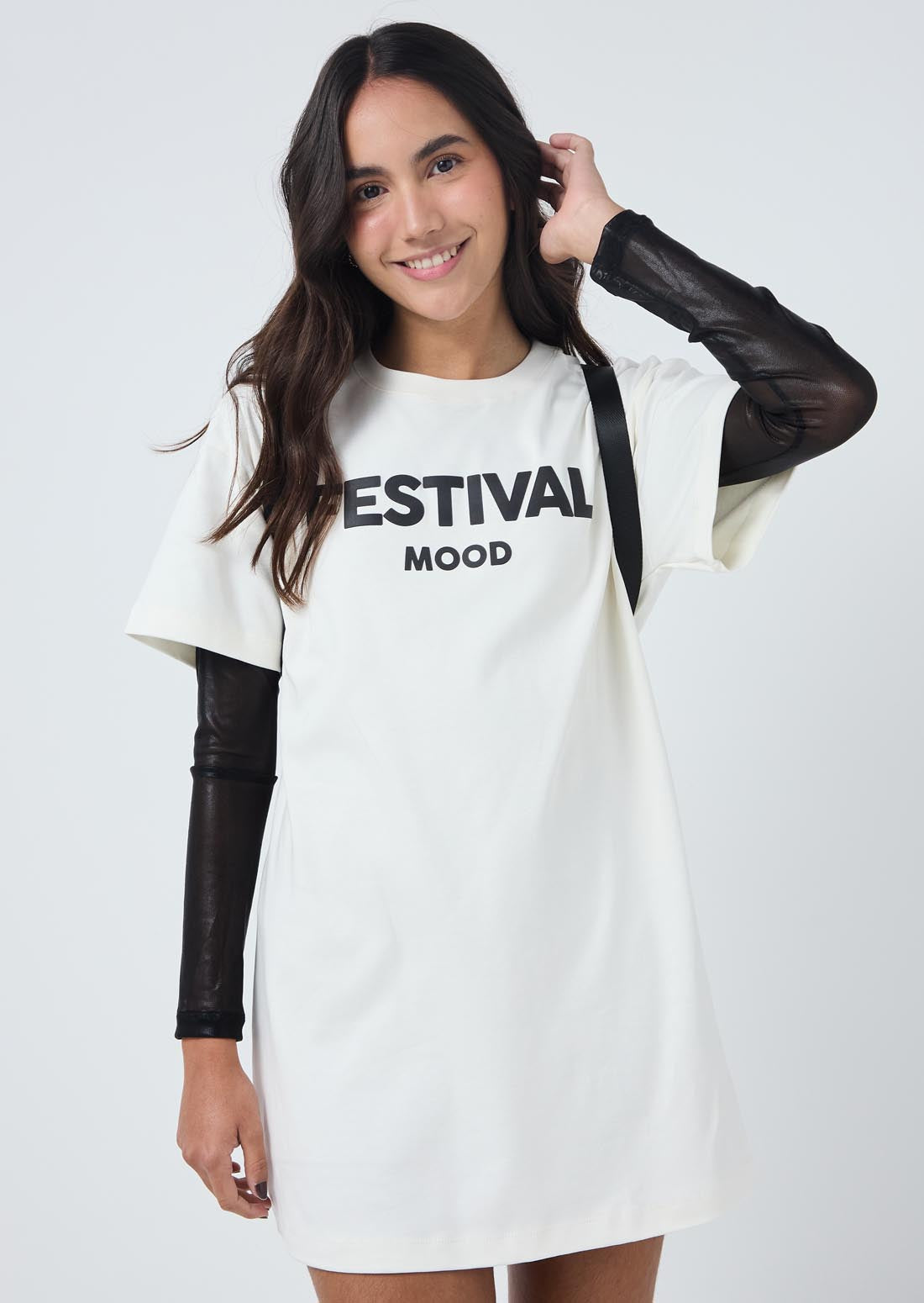 Vestido marfil doble prenda para jóvenes