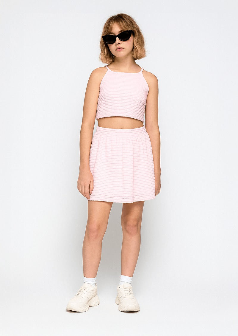 Conjunto rosa pastel camiseta y falda para niñas